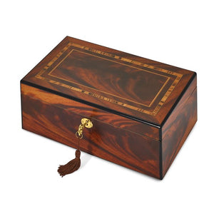 Tiger Wood Veneer Matte Finish with Inlay Design Locking Jewelry Box