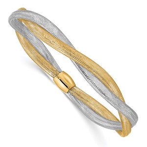 14k Two-Tone Twisted Stretch Mesh Bracelet