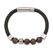 Load image into Gallery viewer, Chisel Stainless Steel Polished with Labradorite Beads Black Leather 8.5 inch Bracelet
