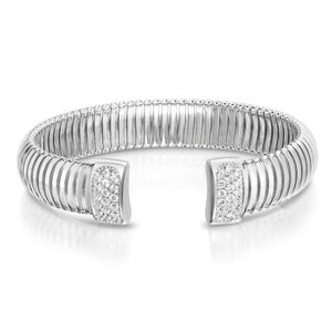 Sterling Silver Wide Tubogas Cavour Cuff Bangle with White CZ