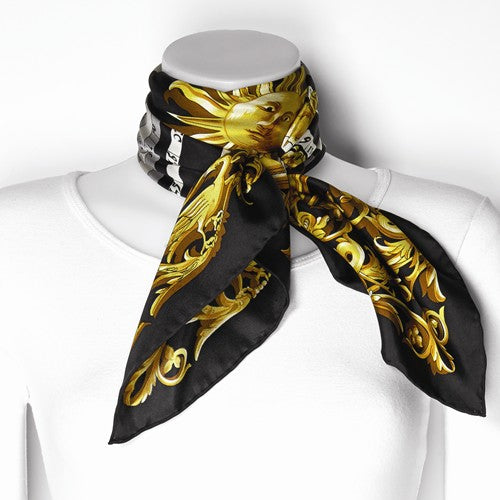 Jackie Kennedy Black Zodiac Handmade Silk 35in Fashion Scarf by Camrose and Kross