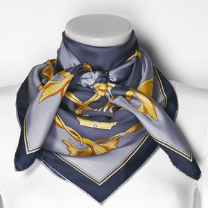 Jackie Kennedy Blue Crown Handmade Silk 35in Fashion Scarf