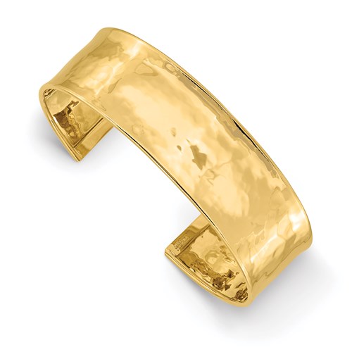 14K Gold 19mm Hammered Cuff Bangle