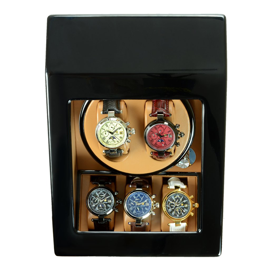Steinhausen Heritage Onyx Finish Dual Watch Winder with Storage- Model # SW2002