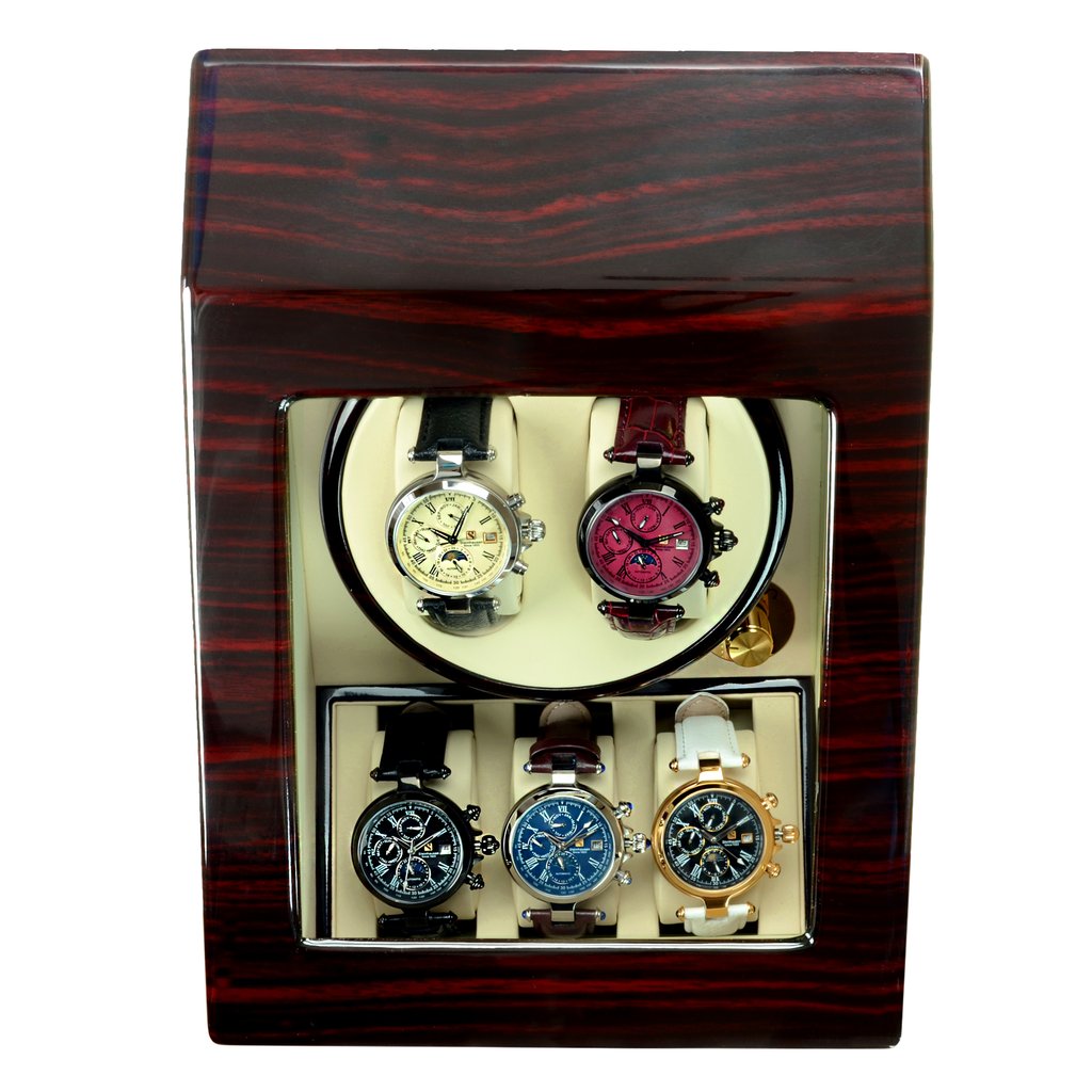 Steinhausen Heritage Cherry Finish Dual Watch Winder with Storage. Model # 2001