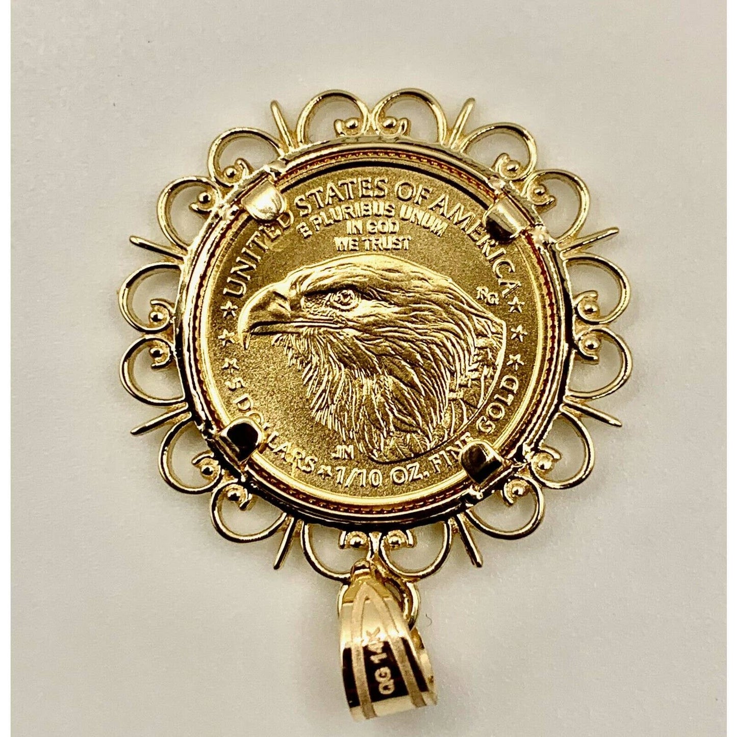 22k Gold 1/10 oz. Lady Liberty Coin mounted in 14k Gold Filigree Design Bezel, by WideBand