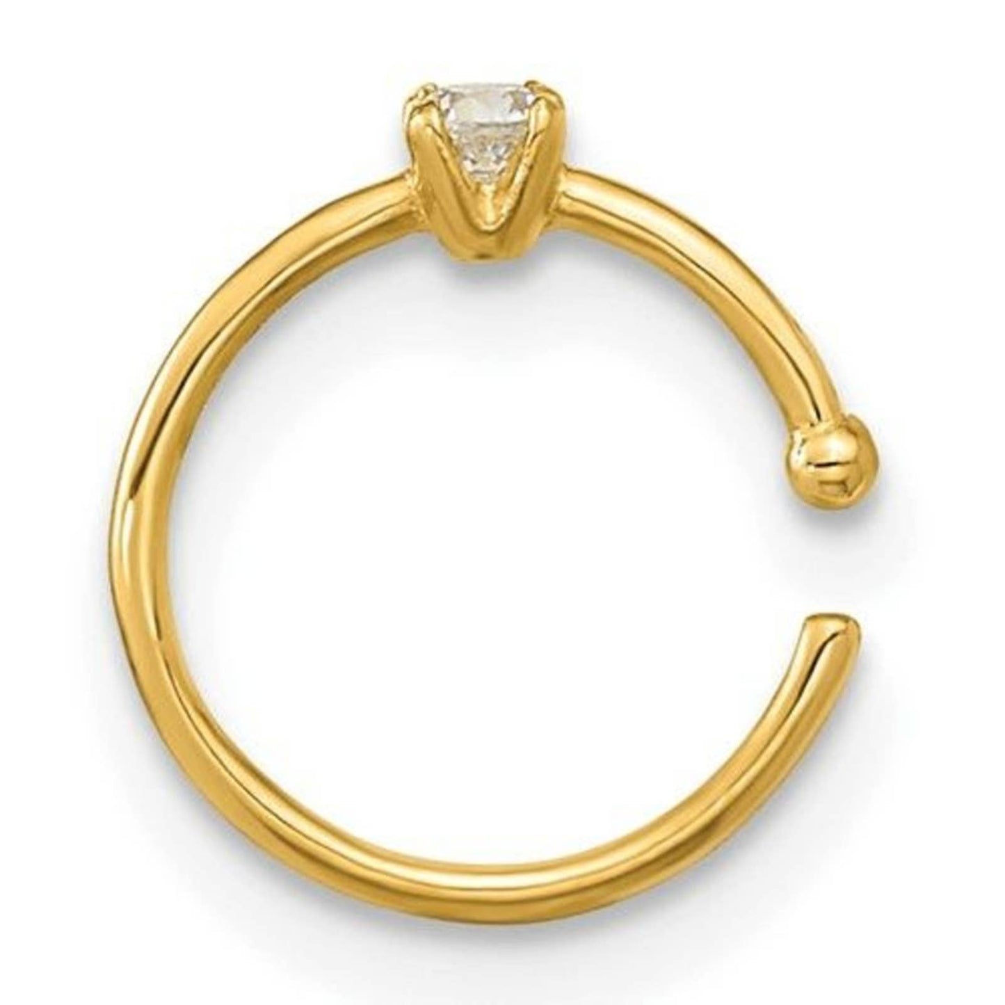 14K 20 Gauge CZ Hoop Nose Ring Body Jewelry
