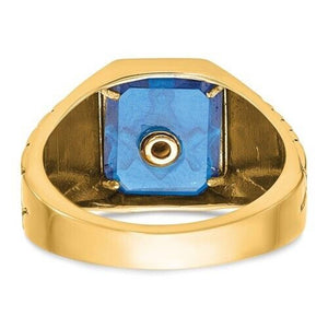 10k Yellow Gold Lab Created Sapphire Masonic Ring