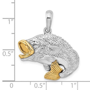 Sterling Silver Polished Jumping Bass with 14k Accents Pendant