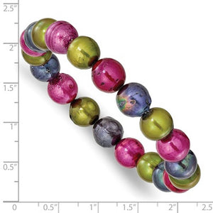 Fuchsia, Olive and Peacock 10mm Freshwater Cultured Pearl Stretch Bracelet