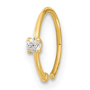 14K 20 Gauge CZ Hoop Nose Ring Body Jewelry