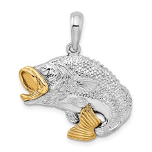 Load image into Gallery viewer, Sterling Silver Polished Jumping Bass with 14k Accents Pendant

