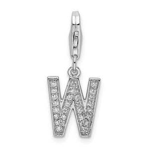 Sterling Silver and CZ Initial Charm- Letter W
