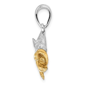Sterling Silver Polished Jumping Bass with 14k Accents Pendant