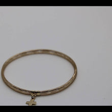 Load image into Gallery viewer, 10k gold stretch mesh bracelet with cross charm
