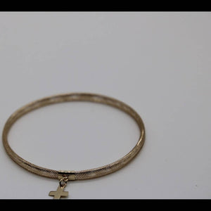 10k gold stretch mesh bracelet with cross charm