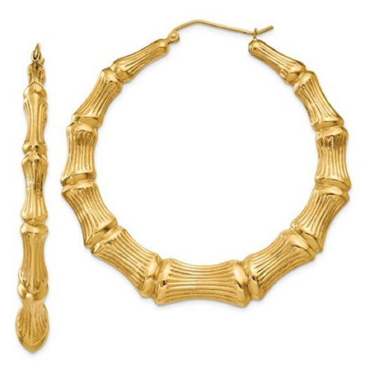 New 14k gold large bamboo hoop earrings
