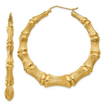 Load image into Gallery viewer, New 14k gold large bamboo hoop earrings
