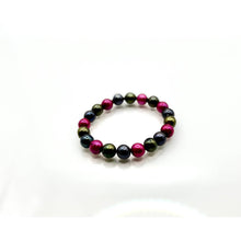 Load image into Gallery viewer, Fuchsia, Olive and Peacock 10mm Freshwater Cultured Pearl Stretch Bracelet
