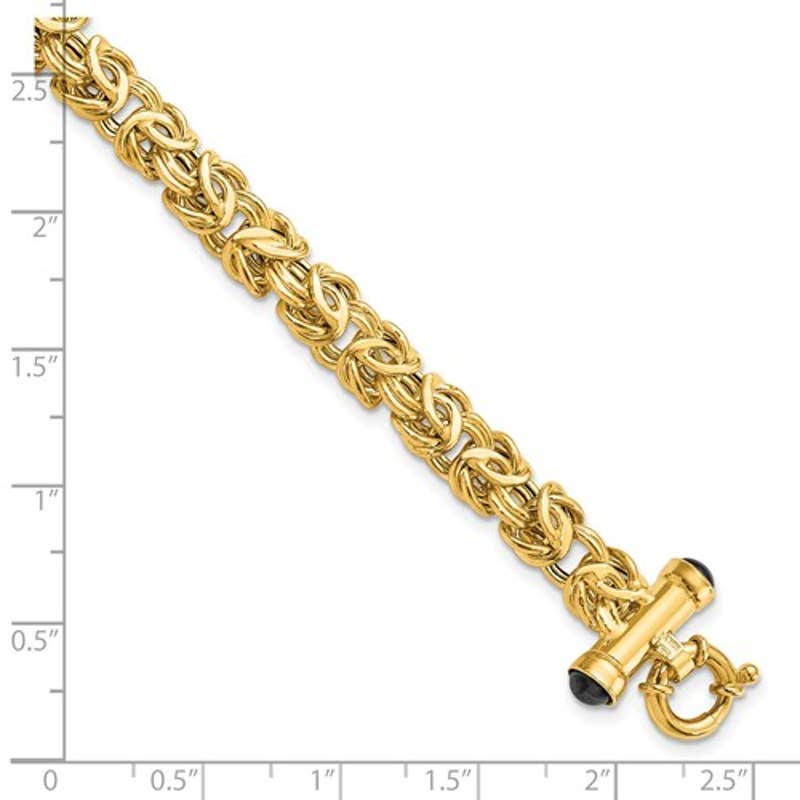 Leslie's 14K Polished Fancy Byzantine Link with Black Onyx Bracelet
