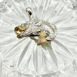 Sterling Silver Polished Jumping Bass with 14k Accents Pendant