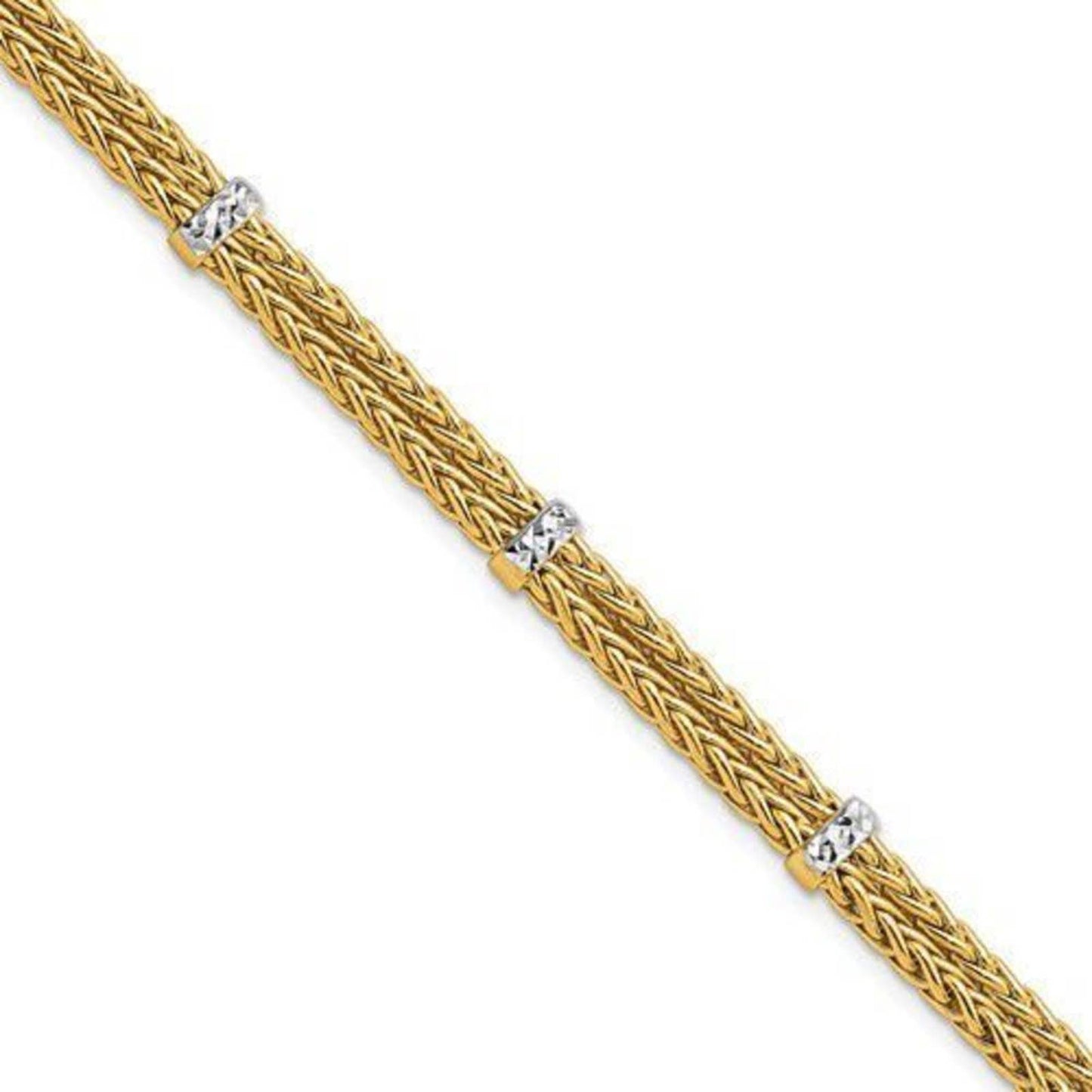 14K Gold Polished Double Wheat Chain Bracelet- 7.5 inches long