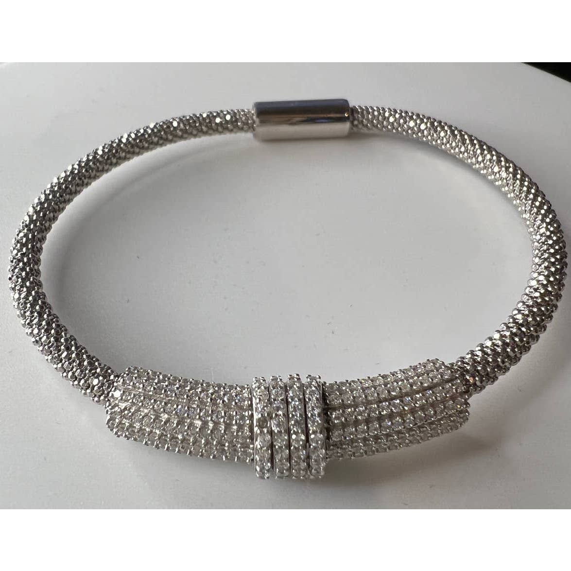 Sterling Silver  CZ Mesh Bracelet