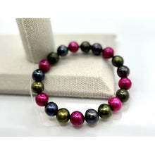 Load image into Gallery viewer, Fuchsia, Olive and Peacock 10mm Freshwater Cultured Pearl Stretch Bracelet
