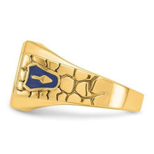 Load image into Gallery viewer, 10k Yellow Gold Lab Created Sapphire Masonic Ring
