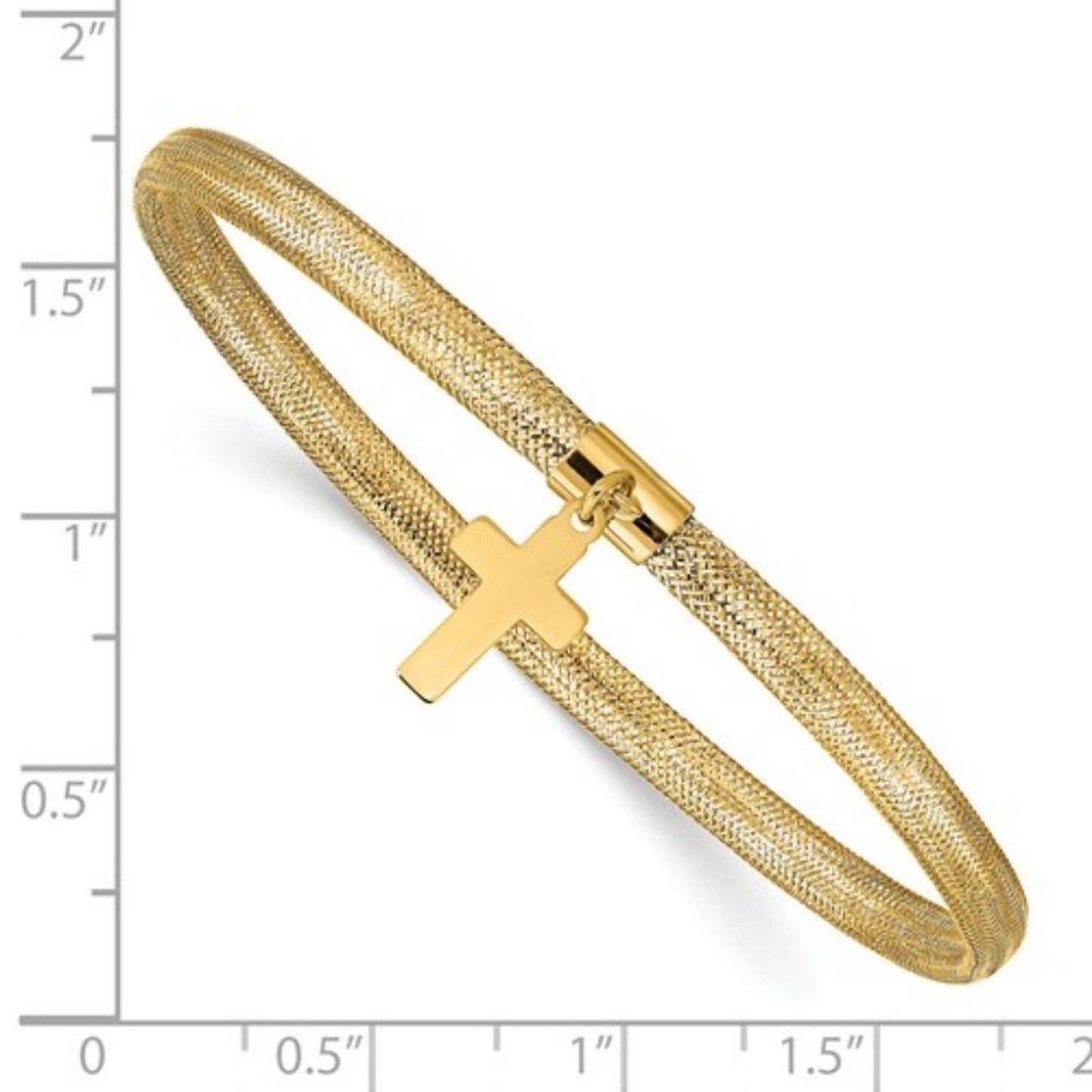 10k gold stretch mesh bracelet with cross charm