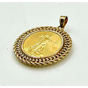 22k 1/4oz American Eagle Coin mounted in 14k Double Row Coin Holder Pendant