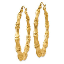 Load image into Gallery viewer, New 14k gold large bamboo hoop earrings

