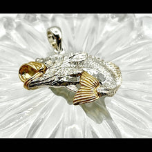 Load image into Gallery viewer, Sterling Silver Polished Jumping Bass with 14k Accents Pendant
