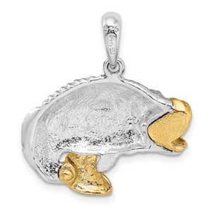 Sterling Silver Polished Jumping Bass with 14k Accents Pendant