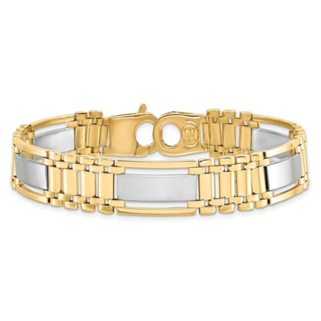 14K Two-tone Gold Polished and Satin Men's Bracelet, by Leslies