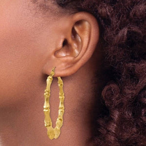 New 14k gold large bamboo hoop earrings